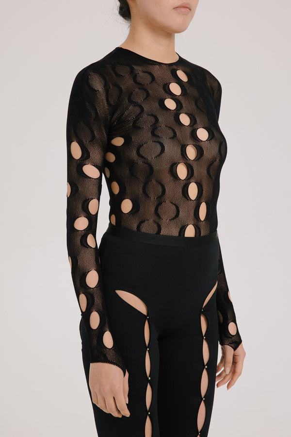 Rui Zhou JW03 series hollow long-sleeved elastic top RUI-RUIFW21JW03O-HEI Black Onyx RUIFW21JW03
